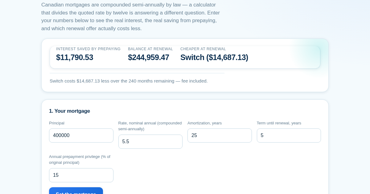 Canadian Mortgage Prepayment & Renewal Optimizer